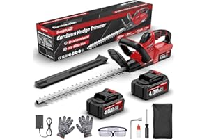 Battery Hedge Trimmer with 2 x 4.0 Ah Batteries and Charger - SundpeyPRO 21 V Brushless Electric Hedge Trimmer, 52 cm Cutting Length, 15.5 mm Tooth Spacing, 600 W Hedge Cutter for Garden, Shrubs, High