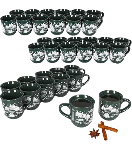 MamboCat Tasse 12er Set Glühweinbecher dunkelblau Weihnachtslandschaft 0,2L geeicht, Keramik, Weihnachtsgeschirr, Weihnachten, Weihnachtsmarkt, Punsch