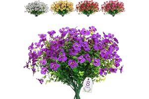 SOMYTING 8 Piezas Flores Artificiales Flor Falsa Decorativas Exterior Resistentes a los rayos UV no se Decoloran Plantas Artificiales Verdes Jardines Porches Ventanas Arbustos Decorativo (Morado)