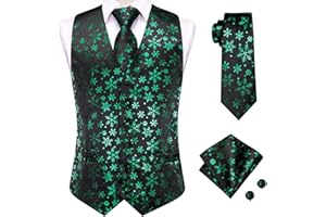 Dubulle Waistcoat and Ties for Men Christmas Mens Vest Snowflake Reindeer Necktie and Pocket Square Set Party