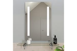 Croydex Thornton Bathroom Mirror with Lights - Easy to Install Bathroom LED mirror Battery Operated with All Fittings Included, Two Light Strips, Touch Button Power Switch, 60x40cm