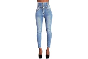 Glook Pantalon Femme Denim Jeans Slim Taille Haute Jean Stretch Pant