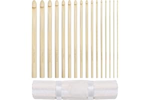 Curtzy Set Uncinetti Bamboo con Custodia in Cotone (16 Misure) - Set Uncinetto Legno di 15 cm da 2 a 12 mm - Kit Amigurumi Uncinetti di Legno per Principianti ed Esperti - Uncinetto Set Professionale