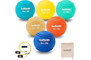 SunNordic 6er-Pack Nähte, plyometrisches gewichtetes Baseball-Set (3,5–16/35/53/1,984.5 g) – Plyo-Basebälle mit variablem Gewicht für verbessertes Kraft- und Pitching-Training – für alle