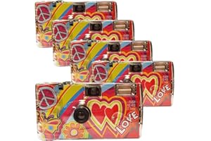 5 x 1A PHOTO PORST Rainbow Kult - Fotocamera usa e getta per feste, 27 foto, con flash, confezione da 5 pezzi