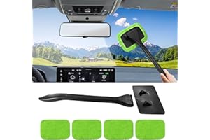 deemars Car Window Cleaning Tool, Microfiber Car Glass Cleaner, Car Cleaning Kit with 4 Reusable Pads And Extendable Handle, Universal Car Essentials Windshield Wiper Tools for Most Cars