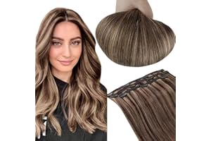 RUNATURE Extenisions Clip Capelli Veri 16 Pollici 3 Pezzi/50g Extension Capelli Umani con Clip Biondo Miele Evidenziato Marrone Scuro #3P12 Clip in Hair Extensions