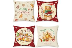 Bonhause Świąteczne poszewki na poduszki z motywem piernikowym 45 x 45 cm Świąteczne Piekarnia Dom Ciężarówka Dekoracyjne poszewki na poduszki dekoracyjne na sofę łóżko dom patio zimowa świąteczna