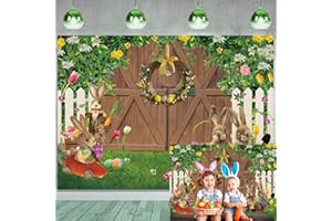 CINRAY Toile de Fond de Pâques 7x5ft Printemps Herbe Jardin Lapin Oeufs Campagne en Bois Grange Porte Photographie de Fond Baby Shower Partie Fournitures Portrait Studio Prop