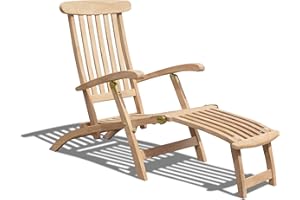 Jati Teak Steamer Chair - Foldable, Reclining Backrest, Removable Footrest, Delivered Ready-Assembled