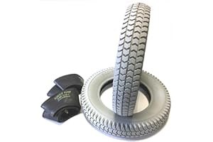 ROLKO Lot de 2 pneus pour fauteuil roulant 3.00-8 - Gris + 2 chambres à air - Valve coudée - Pneu solide - Construction stable 4 PR - Pneus de fauteuil roulant pour scooter électrique, scooter, fauteuil