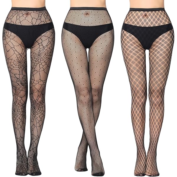 Calze A Rete Donna 4 Paia - Trasparenti, In Pizzo, 4 Stili Diversi, Taglia Unica, Nero - Foto 11
