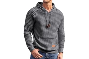 COOFANDY Mens Hoodies Pullover Casaul Long Sleeve Drawstring Waffle Knit Hooded Sweatshirt with Kanga Pocket