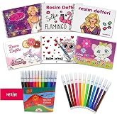 &Ccedil;ınar Defter 6 Adet K&uuml;&ccedil;&uuml;k Boy 20 Yaprak perforajlı Resim Defteri Kızlar İ&ccedil;in &Ouml;zel Karışık Fig&uuml;rl&uuml; Kapaklı Ke&ccedil;eli Kalem Hediye