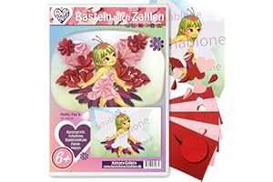 Kamary-Gallery Bastelset Basteln nach Zahlen, Papierbastelset versch. Motive für Kinder ab 6 Jahre, 3D basteln mit Papierherzen auf Schablone (Fee ab 6J)