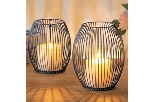 ‎GOMAIHE GoMaihe Kerzenständer 2er Set, Deko Wohnzimmer Schlafzimmer Badezimmer Windlicht Kerzenhalter für Stumpenkerzen Vintage Tischdeko Weihnachten Hochzeit Geschenk, Metall Öffnen und Schließen, Schwarz