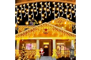JXLEDAYY 33 FT 320 LED Icicle Christmas Lights Outdoor Decorations Clear Wire String Lights Plug in 60 Drops 8 Modes Timer Connectable Curtain Fairy Lights Waterproof for Holiday Wedding Party-Warm White