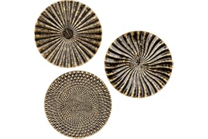 Hollyone 12" Wall Décor Pack of 3 Metal Gold & Black Washed Starbursts Radial Plate Wall Art Modern Accent Hanging Wall Decorations for Home Bedroom Living Room Wall Sculptures