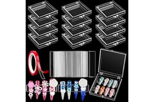 63 Sztuki Naciśnij Zestaw Paznokci, Kalolary Clear Nail Tip Display Storage Box Set Pudełka pakowania paznokci Tym Pudełka Pakowania Taśma Dwustronna Przezroczysty Stojak Paznokcie Prasy Nail Business