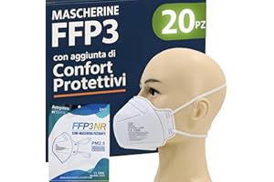 MEDICINADELLAVORO.COM 20 Mascherine FFP3 Certificate CE, Mascherina 5 Strati Senza Valvola, Maschera Facciale Protezione da Polvere e Antiparticolato, Face Mask Protettiva con Alta Efficienza di Filtraggio BFE≥99, 20 Pezzi