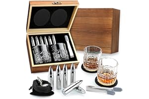 Sovyime Verre Whisky - Coffret Whisky Cadeau Homme, 2 Verre à Whisky & 6 Pierre a Whisky, Verres à Whisky Coffret Cadeau Homme Anniversaire, Idee Cadeau Papa Pere Mari Noel Anniversaire Homme Original