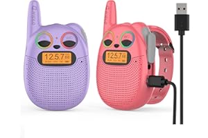 QNIGLO Q136 Talkie Walkie Enfants Rechargeable, Radio FM Portée 4-6Km 10 Sonneries,Randonnée Vélo Marche Camping Course à Pied,Cadeaux d'anniversaire De Noël pour Filles Garçons 3-12 Ans(RougeViolet)