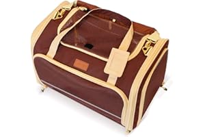 PETPROVED Caisse de Transport Chien Chat Sac de Transport pour Chien Voiture Chat Sac de Voyage Pliable Caisse Cage (M Marron)