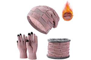 JXCTNNU Mütze Schal Handschuh Sets Wintermütze Unisex Beanie Strickmütze Winterschal Thermo Touchscreen Handschuhe Ski 3-in-1 Wintermütze Verdickung Set für Herren Damen