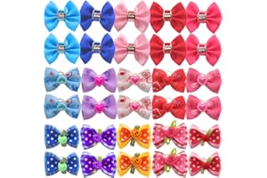 HOLLIHI Lot de 30 Nœuds de Ruban Gros Grain avec Élastiques en Caoutchouc Accessoires de Toilettage pour Chiens Chats à Poils Longs