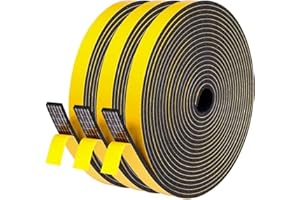 GUKOY Samoprzylepna taśma uszczelniająca, 12 mm (szer.) x 3 mm (średnica)/15 m (dł.) do drzwi, okien, taśma piankowa, uszczelka do drzwi, okien, uszczelka gumowa do uszczelki kolizji, izolacja akustyczna (czarna)