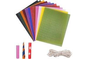 QINGYIWL 12 Pezzi Fogli di Cera d'api, 20 x 20 cm Cera d'api per Candele Fai da Te con 5 m Stoppino, Kit per la Creazione di Candele in Cera D'api per Adulti e Bambini