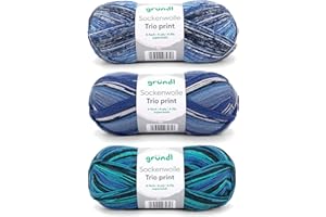 Gründl Lana per calzini Trio – Filato per 3 paia di calzini – Resistente e delicato sulla pelle – 75% lana vergine, 25% poliammide, 3 gomitoli da 100 g/420 m, spessore ferri 2,5 – 3 – blu verde