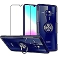 2ndSPring Case for Huawei Mate 20 with Tempered Glass,Slim Silicone Soft TPU Bumper Hard Transparent Back Cover Shell with Metal Ring Magnetic Kickstand,Blue