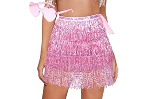 MOIUGULI Pailletten Rock, Pailettenrock für Damen Gläser Set, Glitzerrock + Gläser, Quasten Glitzer Rock, Mini Rock für Damen und Mädchen, Rosa Silber Schwarz Rot Blau Bauchtanz Lateintanz Hula Kostüm