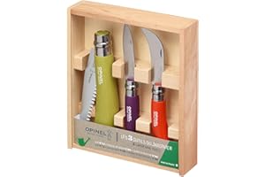 Opinel - Kit de Jardinage - 3 Outils de Poche, 1 Couteau de Jardin, 1 Serpette-Greffoir N°08 et 1 Scie Fermante N°12 - Lame Acier Inox, Manche Bois de Hêtre