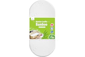 Babysom - Matelas de Couffin Bamboo - 72x32 cm | Landau - Nacelle - Berceau | Viscose au Toucher Ultra Doux | Forme Ovale | Épaisseur 4 cm | Déhoussable | Oeko-Tex® | Fabrication française