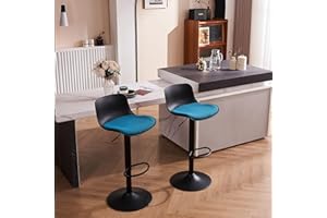YOUNUOKE YOUNIKE zestaw 2 nowoczesnych stołków barowych z wysokim stopniem wysokości, wysokie, wyściełane, obrotowe, regulowane stołki barowe z oparciem, do baru i wyspy kuchennej, niebieski (Lake Blue)