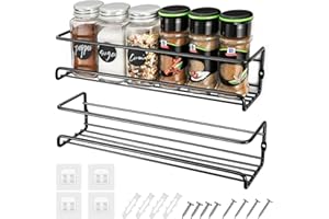 MIIEPLS 2 Pezzi Porta Spezie per Cucina, Portaspezie da Appendere con Ganci Autoadesivi e Viti, senza Perforazione, Porta Spezie per Cucina da Parete per Cucina Bagno, Nero - 29×6,8×6,5CM