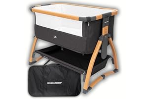 ‎DROMADER DROMADER Łóżeczko Dostawne dla Niemowląt z Kółkami – Regulowane Łóżeczko 0-6 Miesięcy – Wygodny Materac w Zestawie – 7 Poziomów Wysokości – Funkcja Kołysania – Oddychająca Siatka – Szary