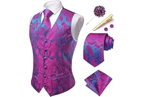 Hi-Tie Mens Paisley Waistcoat Formal Silk Wedding Suit Vest Jacquard Necktie Pocket Square Set for Business Party