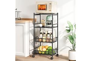 SAYZH Kitchen Storage Unit, 4 Tiers Storage Units with Removable Baskets and 4 Wheels, Adjustable Metal Shelving Unit/Spice Rack/Microwave Shelf Stand for Kitchen Storage