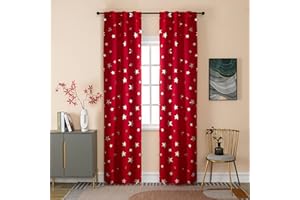 GIRASOLE HOME® Coppia Tende Oscuranti Morbide Fantasia Stelle Argentate Tenda Morbida per Interni con Tasca e Passanti Nascosti 2 Pannelli (Rosso, 70x235cm)