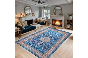 Uryedo Area Rugs Living Room Bedroom Kitchen Coloured Boho Rug Easy Care Medium Pile- Large Rug Vintage Rug Blue Teal Rug… (Blue, 120×180 CM)