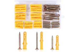 Norvens 116 PCS Screws and Wall Plugs Set, (58 Masonry Self Tapping Screws, 58 Expansion Pipe Anchor Bolts), M6 M8 Self Tapping Screws Wall Plugs for Brick Concrete Drywall