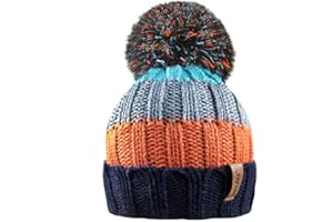 RockJock R80 Kids Girls Boys Ribbed Striped Thermal Insulating Bobble Hat with Cosy Fleece Lining