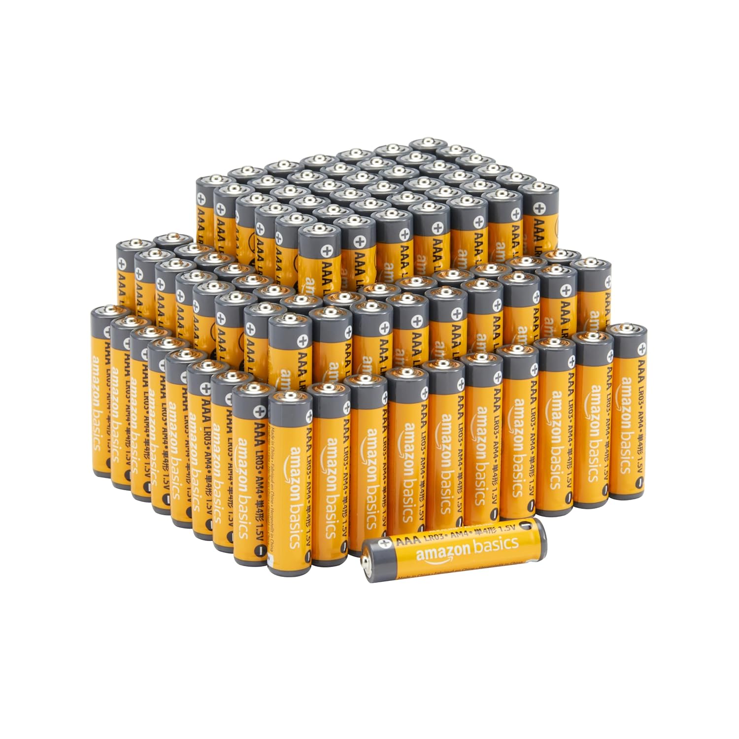 Amazon Basics 100 stuks hoogwaardige AAA-alkalinebatterijen, 1,5 volt, 10 jaar houdbaar