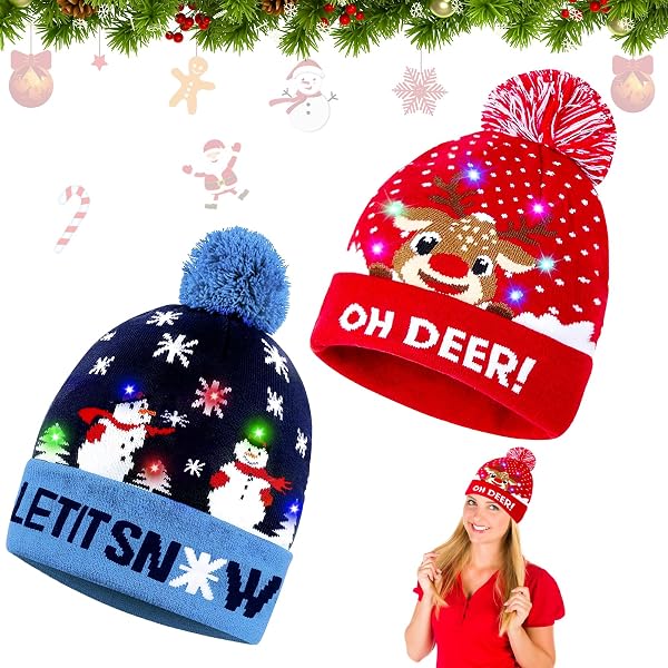 1 pezzo Cappello Di Natale Per Adulti Con Renna Design Con Luci A Led, Berretto Luminoso A Led Multicolore Lavorato A Maglia Decorazione Per Costume Da Vacanza Invernale | SHEIN ALIA