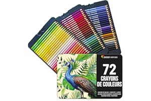 Zenacolor - 72 Crayon de Couleurs Professionnel, avec Boîte en Métal - Set de 72 Couleurs Uniques - Dessin, Esquisse, Coloration - Crayons de Couleur pour Adultes et Enfants