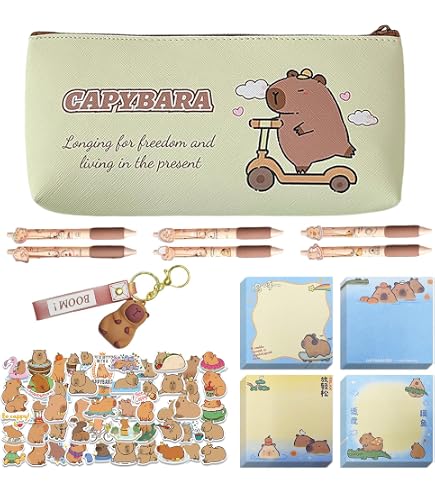 1 Astuccio, 1 Bambola Capibara, 20 Adesivi Capibara, 1 Blocco Note, 2 Spille E 1 Ciondolo, Cancelleria Carina, Materiale Scolastico - 10