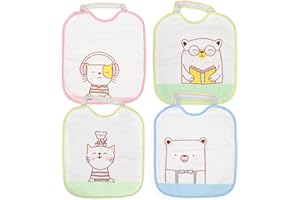 TI TIN Pack 4 Baberos con Goma Elástica - Rizo de Algodón 90% y Poliéster 10% - Impermeables, Suaves y Absorbentes - Forro de Vinilo - Fácil Lavado y Secado - Ideal Guardería y Bebés - De 6 a 12 meses